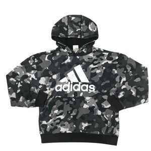 Adidas Youth Black/Grey Camo Allover Print Pullover Hoodie XL Used